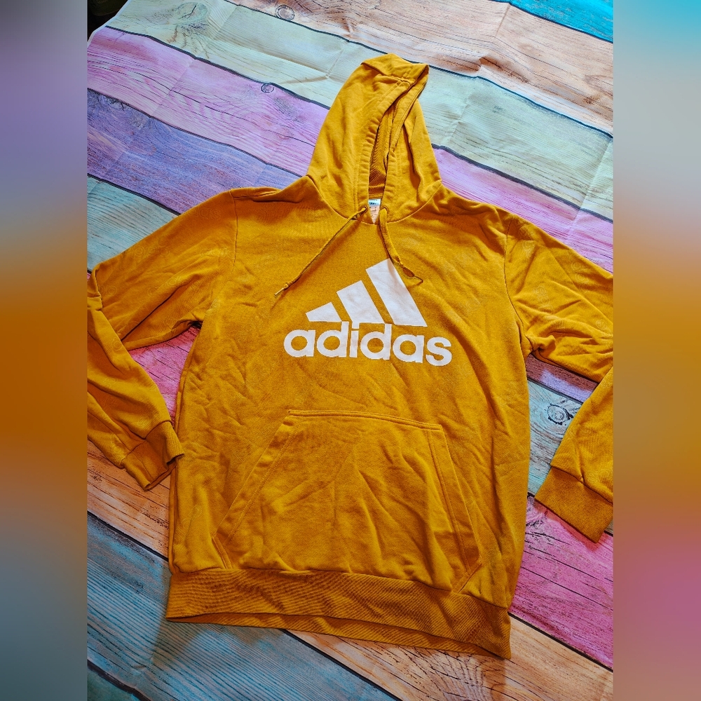 Large Adidas Golden Yellow Hoodie with Allover Print #0219